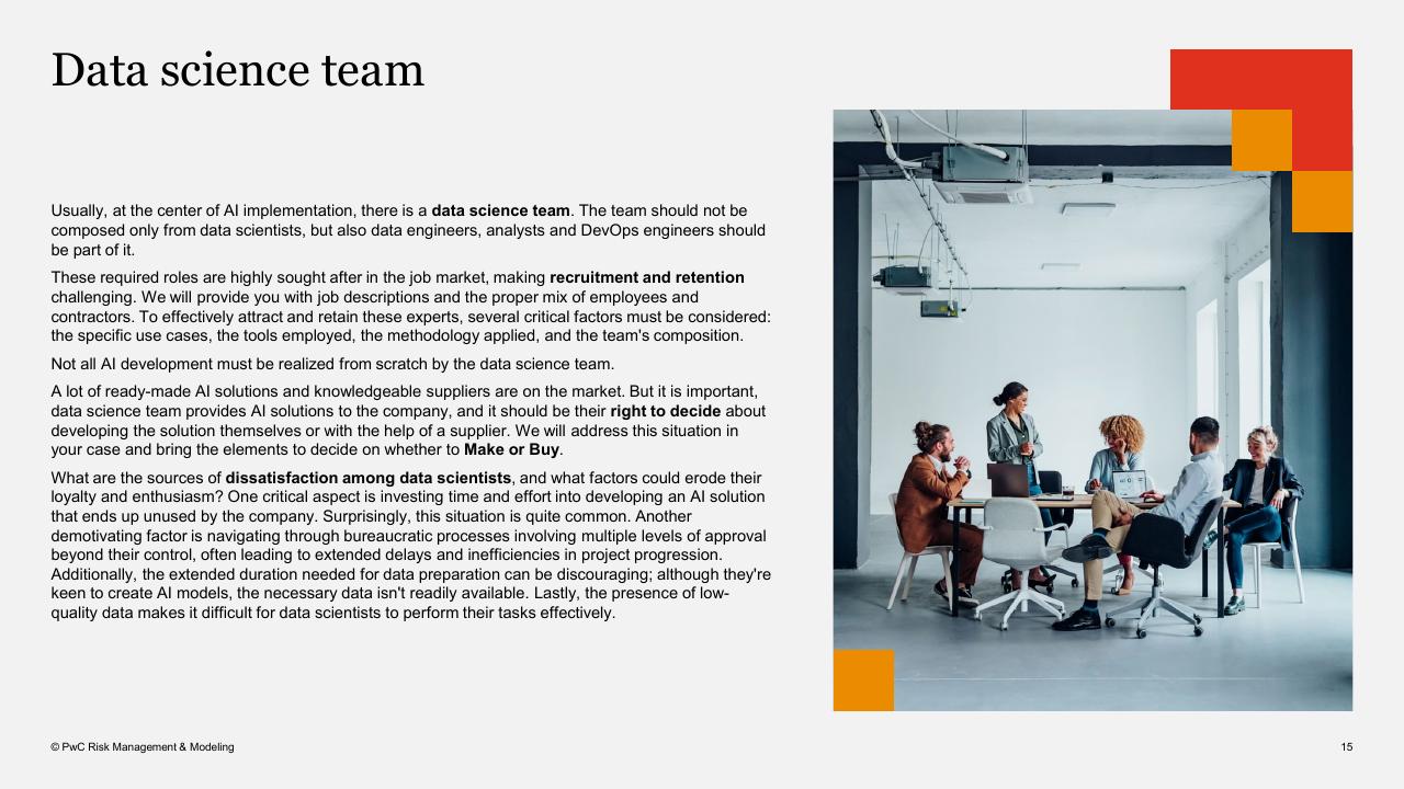 Text slide 15 from Ai_ml Use In Risk Management And Compliance PwC Actuarial Risk Quants PwC