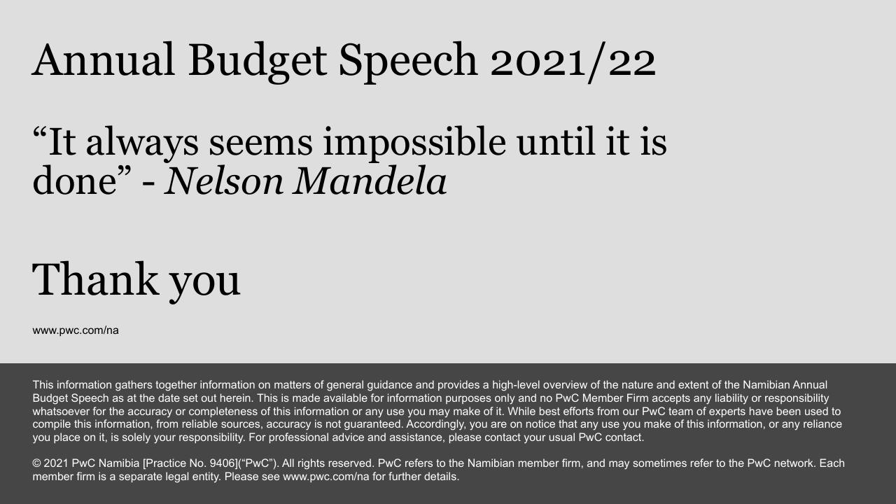 Cover slide 21 from Dissecting The 2021_22 Annual Budget Speech PwC