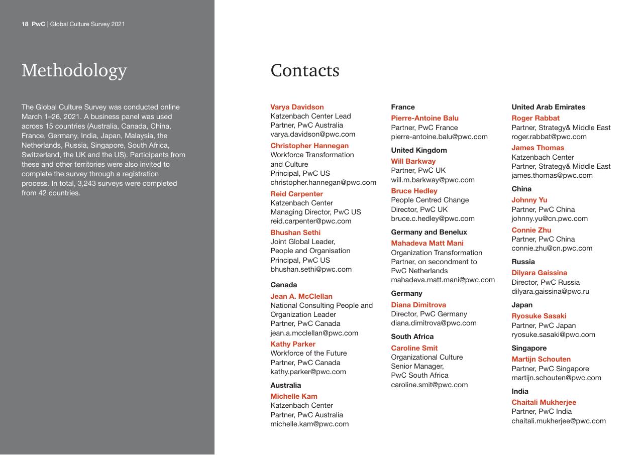 Text slide 18 from Global Culture Survey 2021 PwC