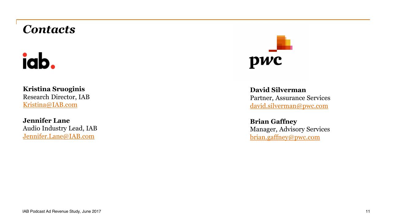 Team slide 11 from Iab Podcast Ad Revenue Study_ An Analysis Of The Largest Players In The Podcasting Industry PwC