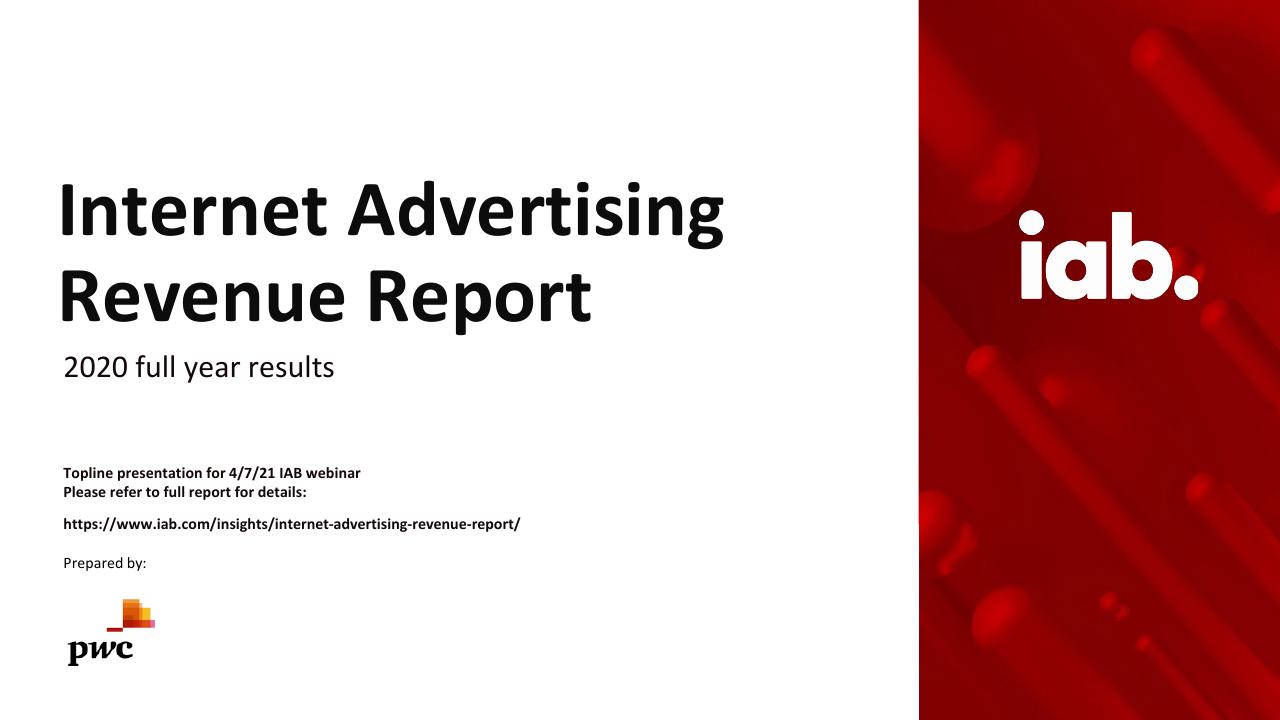Internet Advertising Revenue Report 2020 Full Year Results PwC consulting deck cover