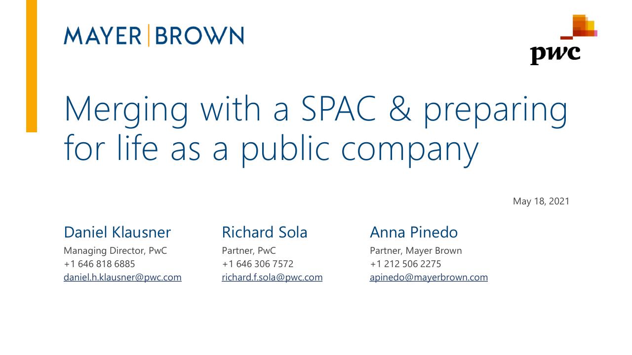 Merging With A Spac Preparing For Life As A Public Company PwC consulting deck cover
