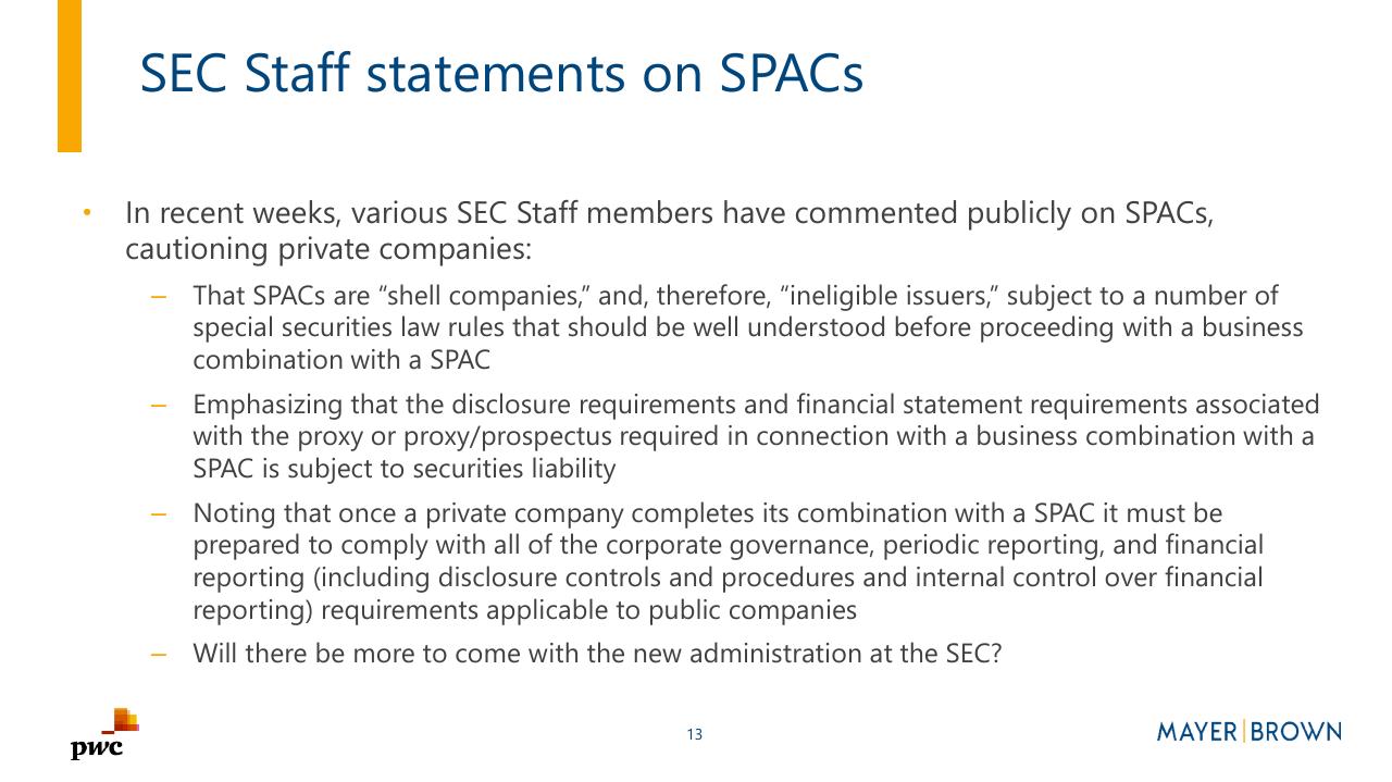 Text slide 13 from Merging With A Spac Preparing For Life As A Public Company PwC