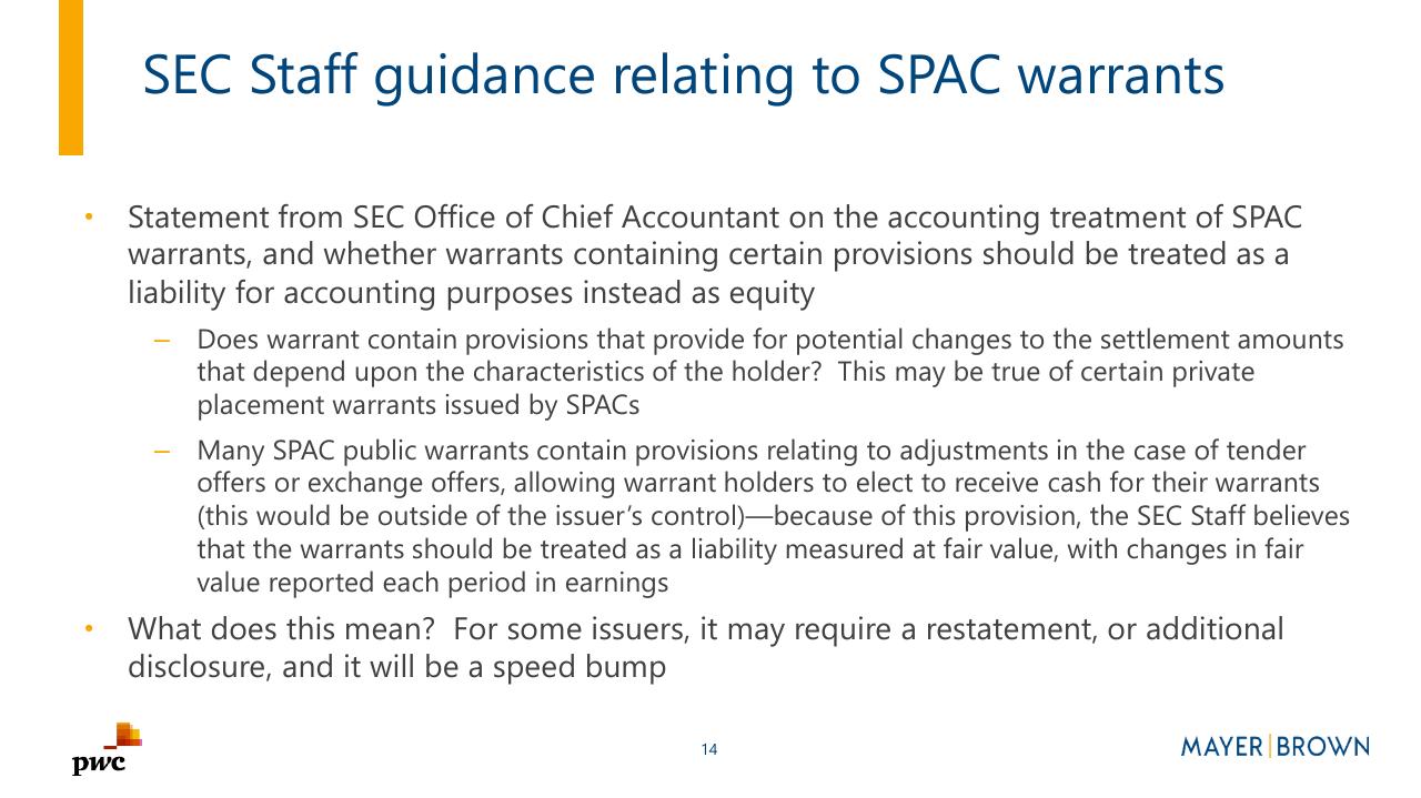 Text slide 14 from Merging With A Spac Preparing For Life As A Public Company PwC