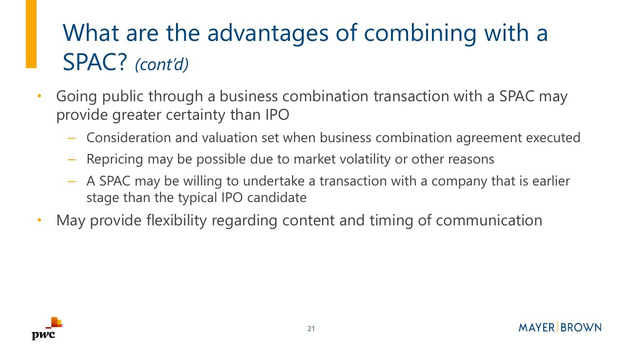 Text slide 21 from Merging With A Spac Preparing For Life As A Public Company PwC