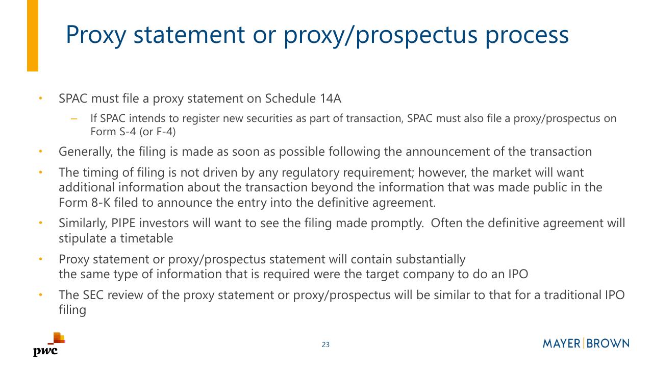 Text slide 23 from Merging With A Spac Preparing For Life As A Public Company PwC