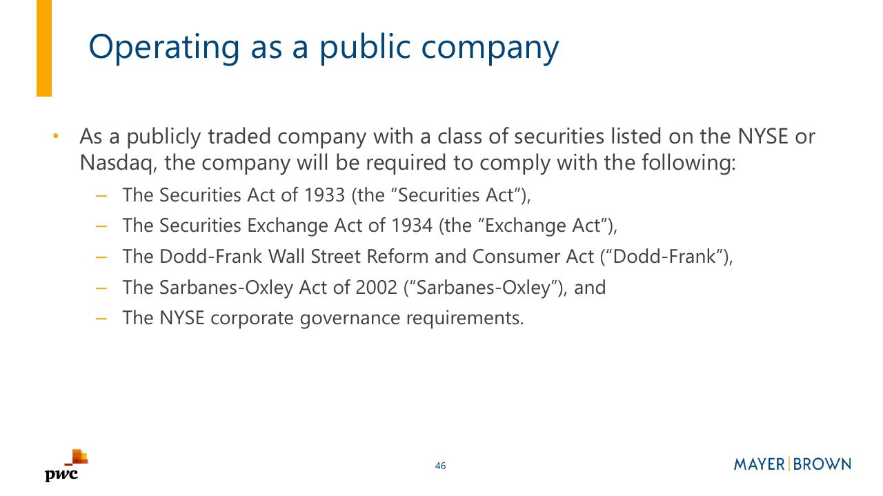 Text slide 46 from Merging With A Spac Preparing For Life As A Public Company PwC