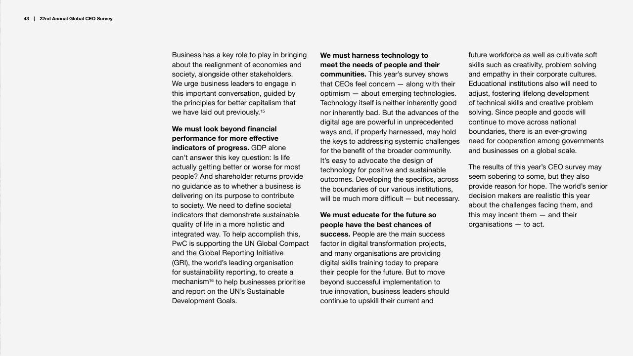 Text slide 43 from Pwc_s 22nd Annual Global CEO Survey PwC