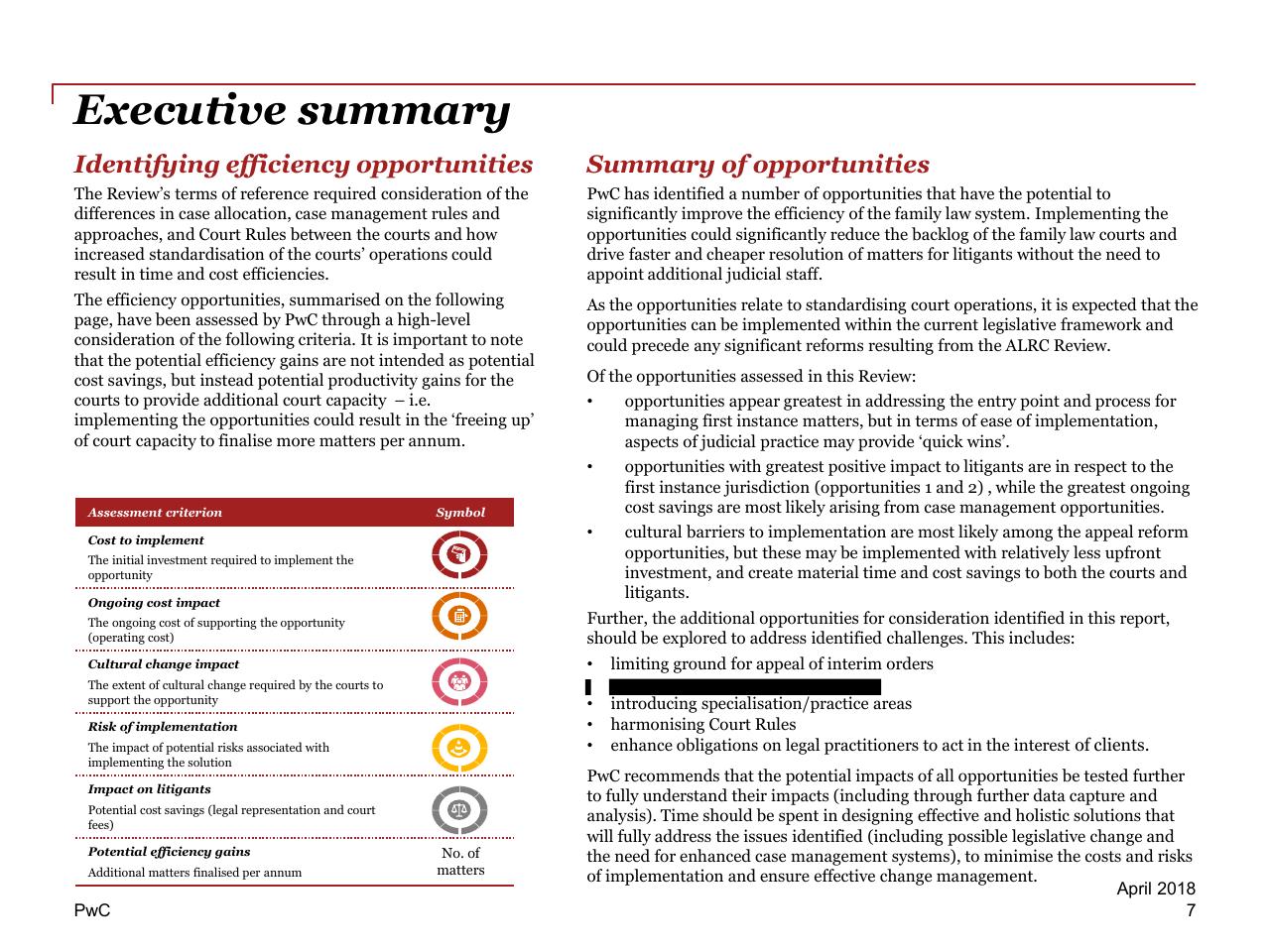 Text slide 7 from Review Of Efficiency Of The Operation Of The Federal Courts PwC
