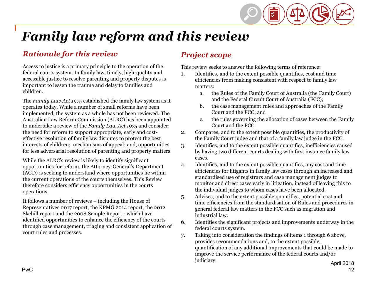 Text slide 12 from Review Of Efficiency Of The Operation Of The Federal Courts PwC
