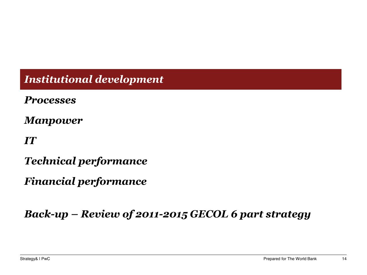 Section Divider slide 15 from Task C Gecol Institutional Dev And Perform Improvement