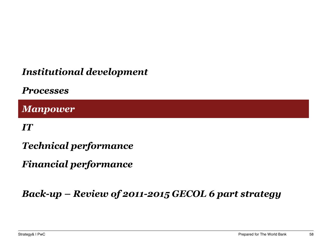 Section Divider slide 59 from Task C Gecol Institutional Dev And Perform Improvement