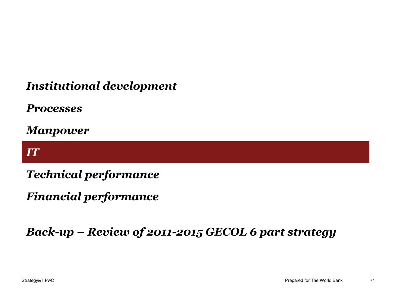 Section Divider slide 75 from Task C Gecol Institutional Dev And Perform Improvement
