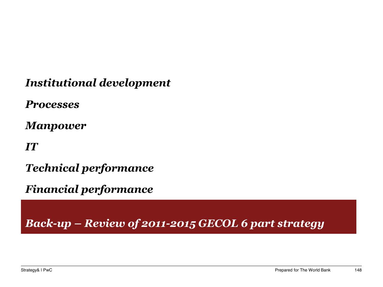 Section Divider slide 149 from Task C Gecol Institutional Dev And Perform Improvement