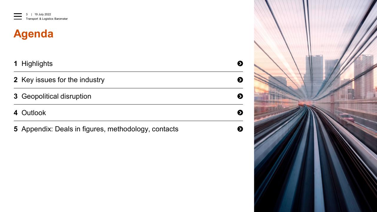 Agenda slide 3 from Transport Logistics Barometer PwC