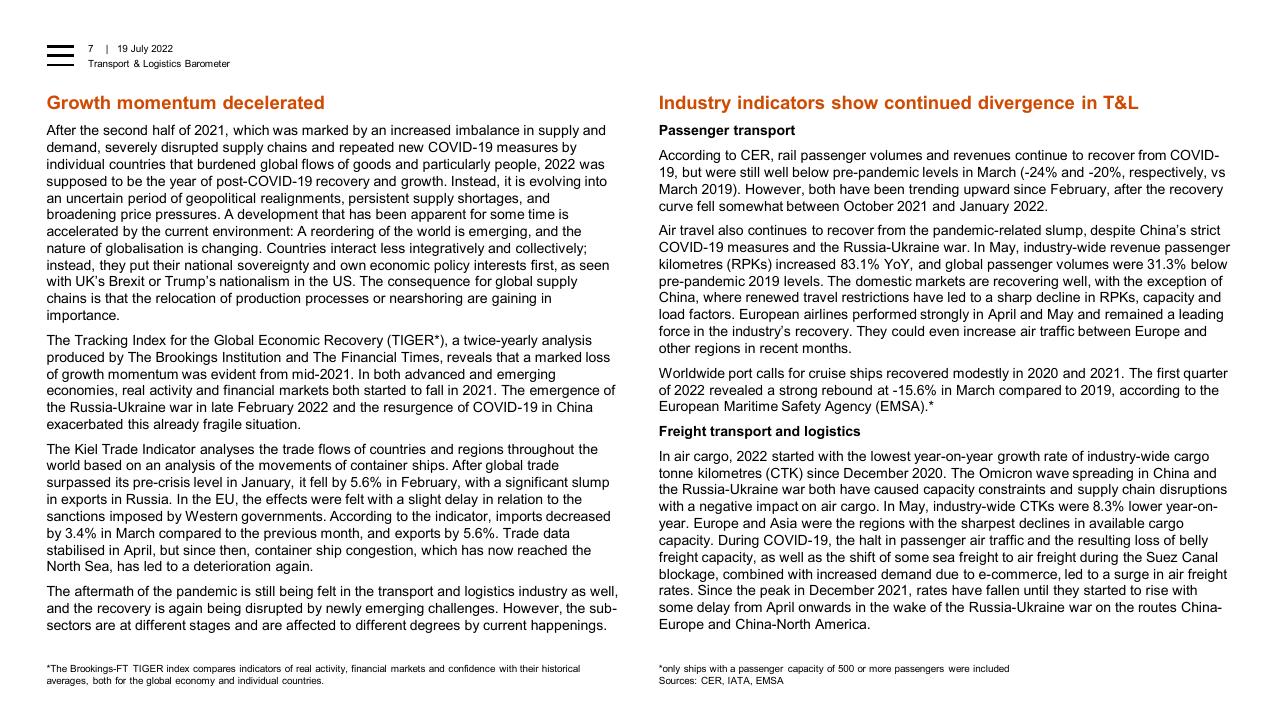 Text slide 7 from Transport Logistics Barometer PwC