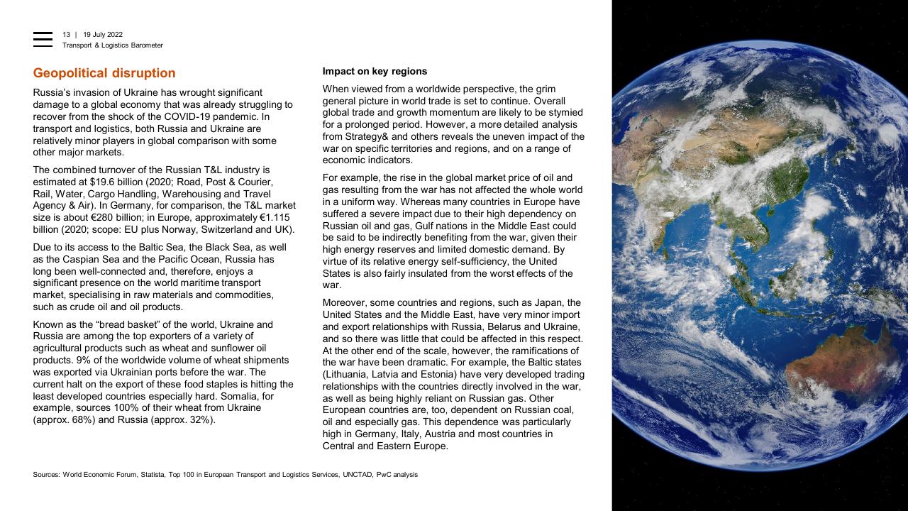 Text slide 13 from Transport Logistics Barometer PwC