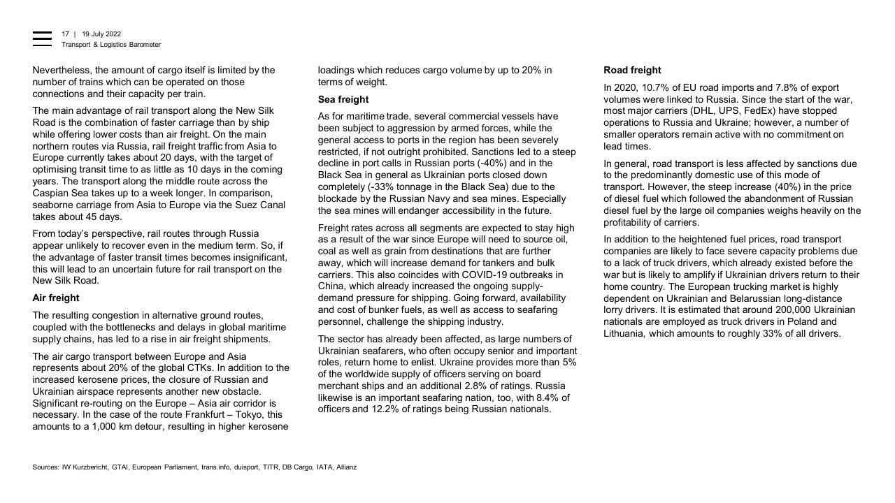 Text slide 17 from Transport Logistics Barometer PwC