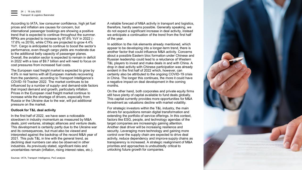 Text slide 24 from Transport Logistics Barometer PwC